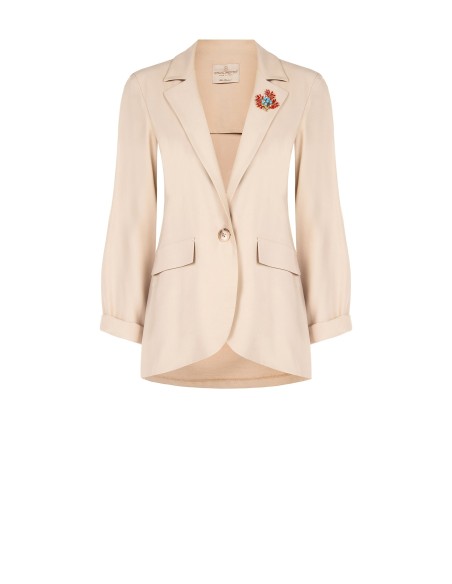 Blazer em mistura de viscose com broche coral sem ombreiras Rinascimento