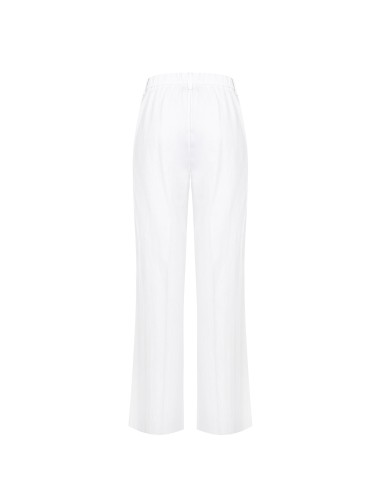 Calças retas em mistura de linho e viscose com bolsos e elástico atrás Rinascimento