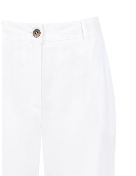 Calças retas em mistura de linho e viscose com bolsos e elástico atrás Rinascimento