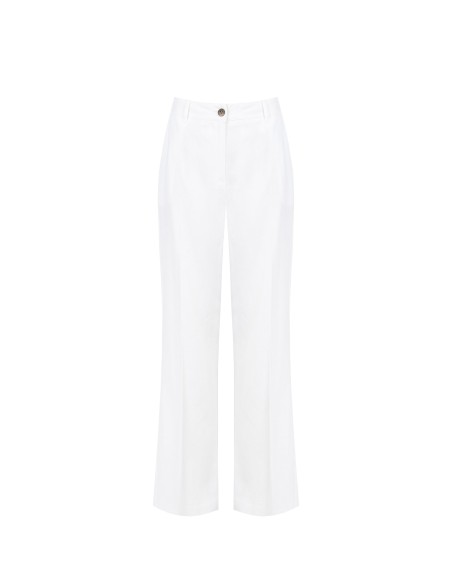 Calças Direitas Em Mistura De Linho E Viscose Com Bolsos E Elástico Atrás Rinascimento