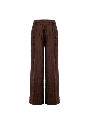 Calças Palazzo Em Mistura De Viscose Às Riscas Com Acabamento Desfiado E Bolsos Rinascimento