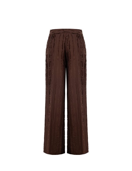 Calças Palazzo Em Mistura De Viscose Às Riscas Com Acabamento Desfiado E Bolsos Rinascimento