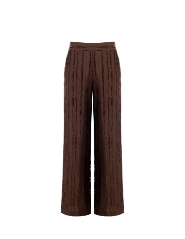 Calças palazzo em mistura de viscose com riscas desfiadas e bolsos Rinascimento