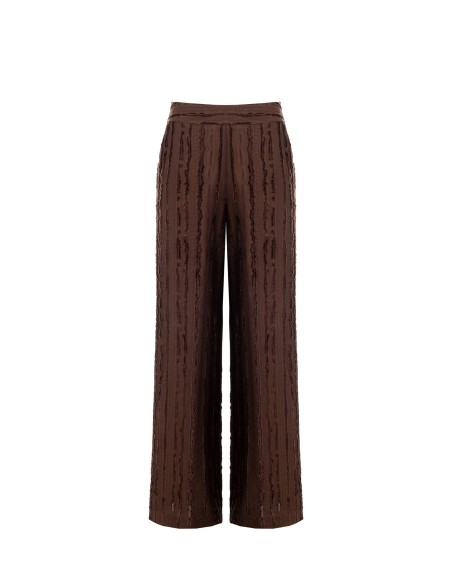 Calças palazzo em mistura de viscose com riscas desfiadas e bolsos Rinascimento