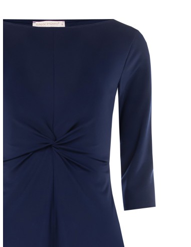 Vestido evasê com franzido em ponto Milano leve Rinascimento