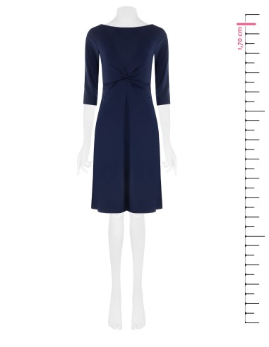 Vestido evasê com franzido em ponto Milano leve Rinascimento