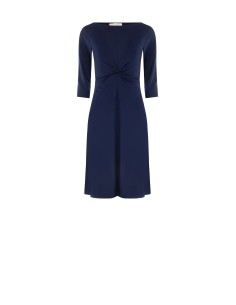 Vestido evasé com franzido em Punto Milano leve Rinascimento