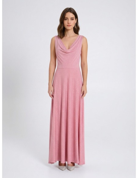 Vestido longo com glitter e decote nas costas Rinascimento