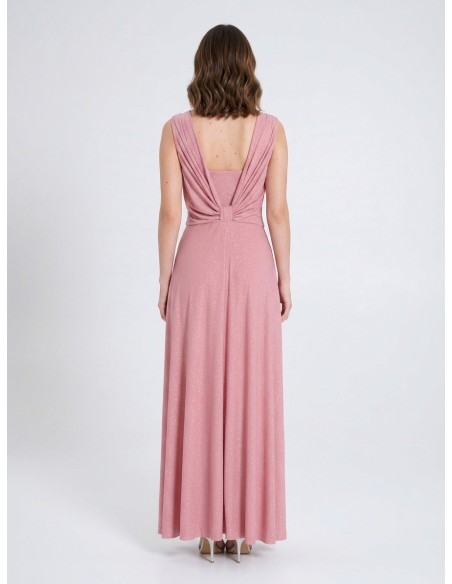 Vestido longo com glitter e decote nas costas Rinascimento