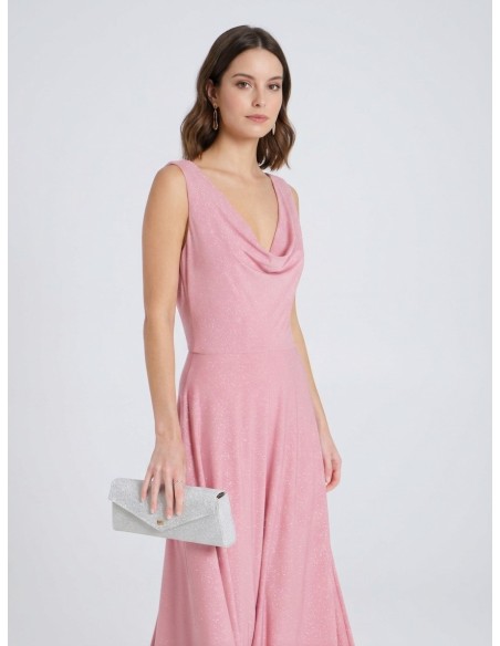 Vestido longo com glitter e decote nas costas Rinascimento