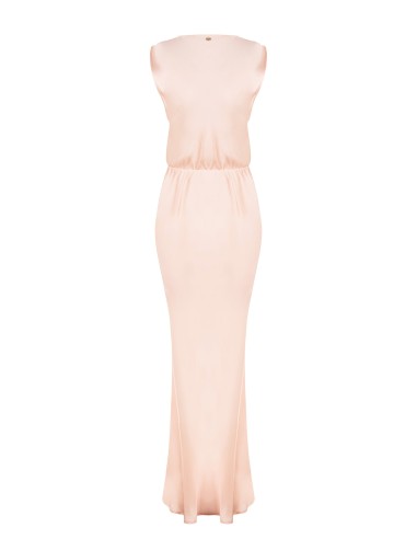 Vestido longo tipo slip em cetim com decote em V drapeado Rinascimento