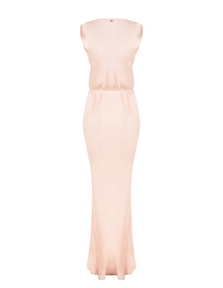 Vestido longo tipo slip em cetim com decote em V drapeado Rinascimento