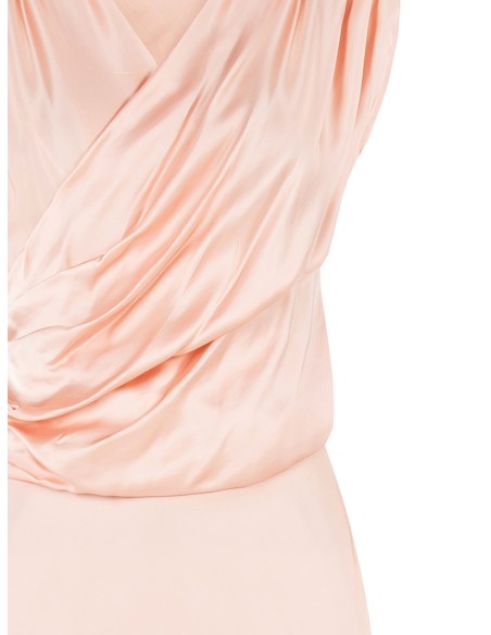 Vestido Longo Tipo Slip Em Cetim Com Decote Em V Drapeado Rinascimento