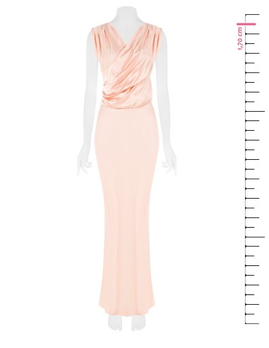 Vestido longo fluido em cetim com decote em V drapeado Rinascimento