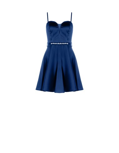 Vestido Curto Rodado Em Cetim Com Cinto Combinado E Strass Rinascimento