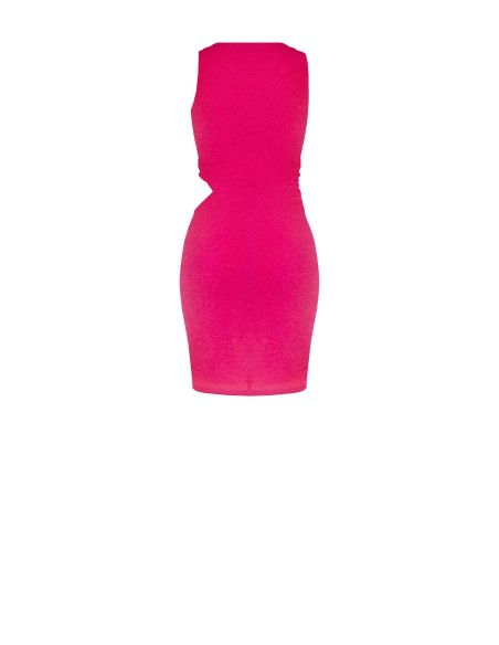 Vestido Curto Justo em Lurex Franzido com Cut-out na Lateral Rinascimento