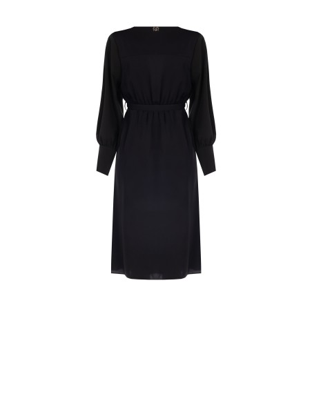 Vestido Midi Decote Cruzado em Cetim com Cinto Coordenado e Alças Rinascimento