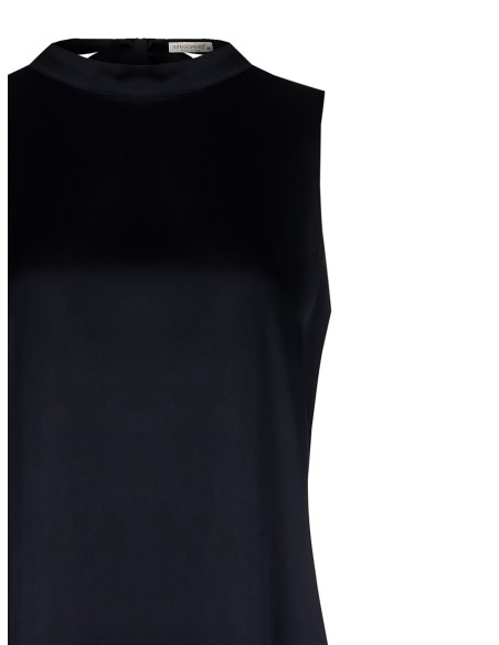 Vestido midi evasê em cetim com laço nas costas Rinascimento