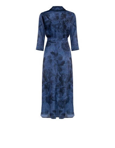 Vestido longo chemisier estampado efeito ganga com cinto Rinascimento