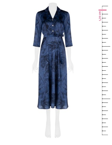 Vestido longo chemisier com estampa efeito ganga e cinto Rinascimento