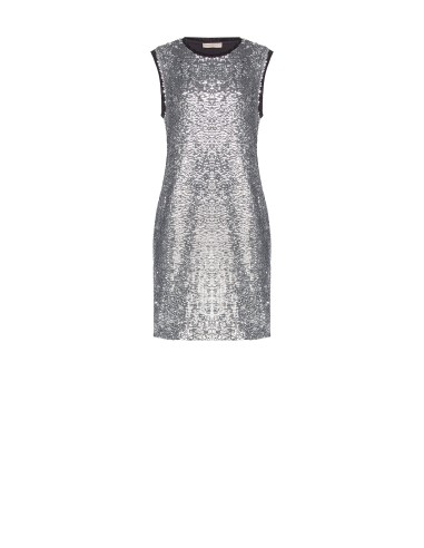 Vestido curto coberto de lantejoulas na parte da frente com decote redondo e cava em lurex Rinascimento