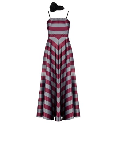 Vestido longo rodado em cetim com cinto rosa Rinascimento