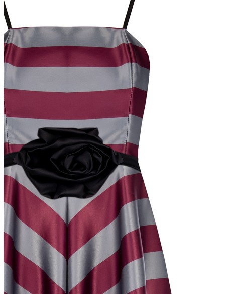 Vestido longo de saia rodada em cetim com cinto rosa Rinascimento