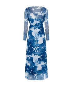 Vestido longo em tule elástico com decote em V anudado Rinascimento 2