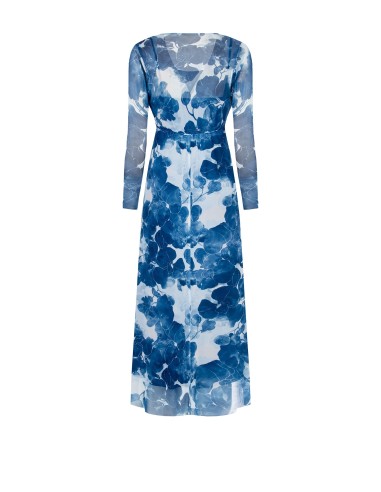 Vestido Longo em Tule Elástico com Decote em V e Nó Rinascimento