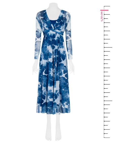 Vestido longo em tule elástico com decote em V e nó Rinascimento