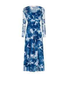 Vestido longo em tule elástico com decote em V anudado Rinascimento