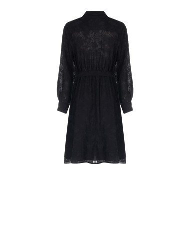 Vestido chemisier curto em mistura de viscose devoré com cinto coordenado Rinascimento