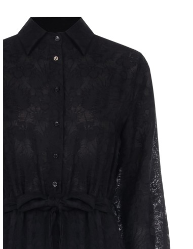 Vestido chemisier curto em mistura de viscose devoré com cinto coordenado Rinascimento