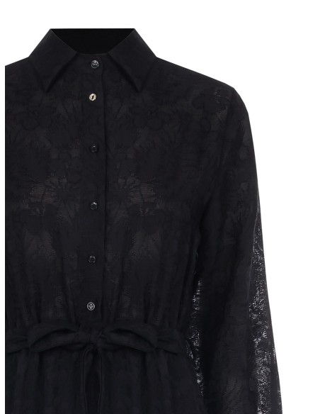 Vestido chemisier curto em mistura de viscose devoré com cinto coordenado Rinascimento