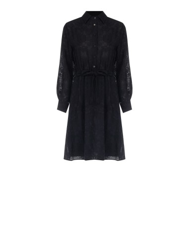 Vestido chemisier curto em mistura de viscose devoré com cinto coordenado Rinascimento