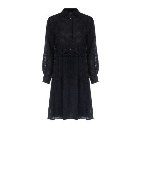 Vestido chemisier curto em mistura de viscose devoré com cinto coordenado Rinascimento