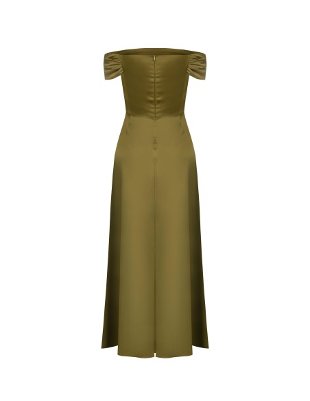 Vestido Longo Bustier Em Cetim Com Barbatanas E Fenda Lateral Rinascimento