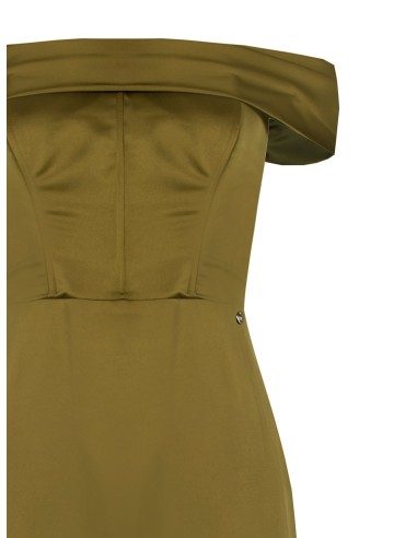 Vestido longo bustier em cetim com armações e fenda lateral Rinascimento