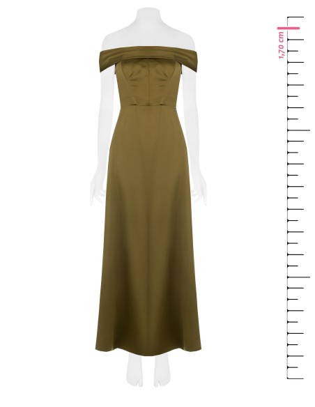Vestido longo bustier em cetim com barbatanas e fenda lateral Rinascimento