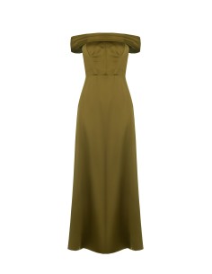 Vestido longo bustier em cetim com armações e fenda lateral Rinascimento