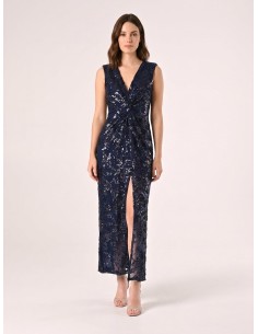 Vestido longo tubinho em rede com lantejoulas e fenda frontal Rinascimento 2