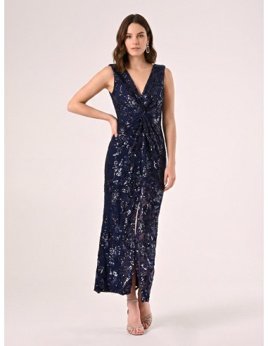 Vestido Longo Tubinho Em Rede Com Lantejoulas E Fenda Frontal Rinascimento