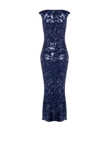 Vestido longo tubinho em rede com lantejoulas e fenda frontal Rinascimento