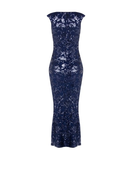 Vestido longo tubinho em rede com lantejoulas e fenda frontal Rinascimento