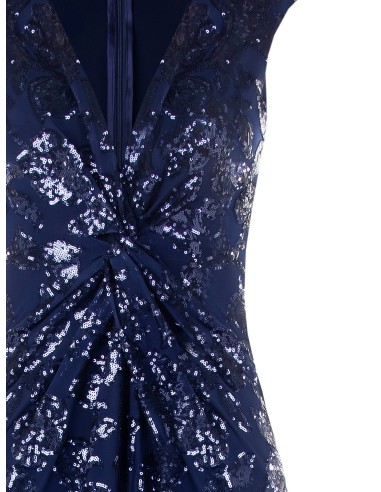 Vestido longo tubinho em rede com lantejoulas e fenda frontal Rinascimento