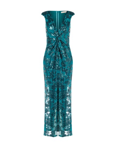 Vestido Longo Tubinho Em Rede Com Lantejoulas E Fenda Frontal Rinascimento