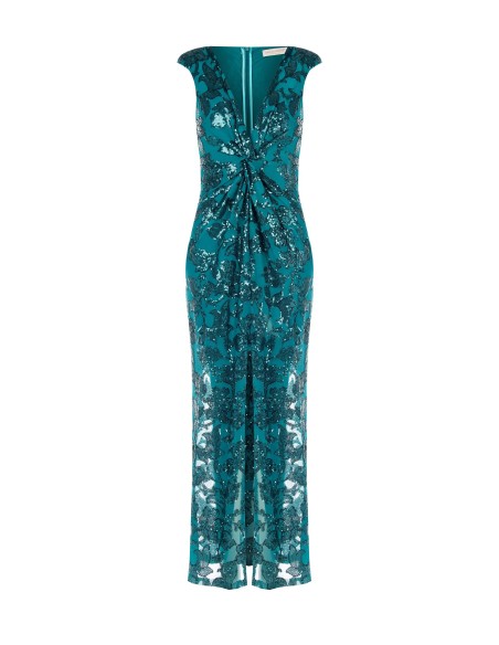 Vestido Longo Tubinho Em Rede Com Lantejoulas E Fenda Frontal Rinascimento