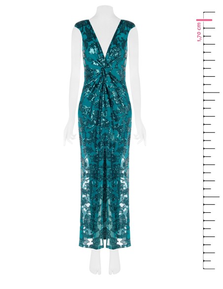 Vestido longo estilo tubinho em rede com lantejoulas e fenda frontal Rinascimento