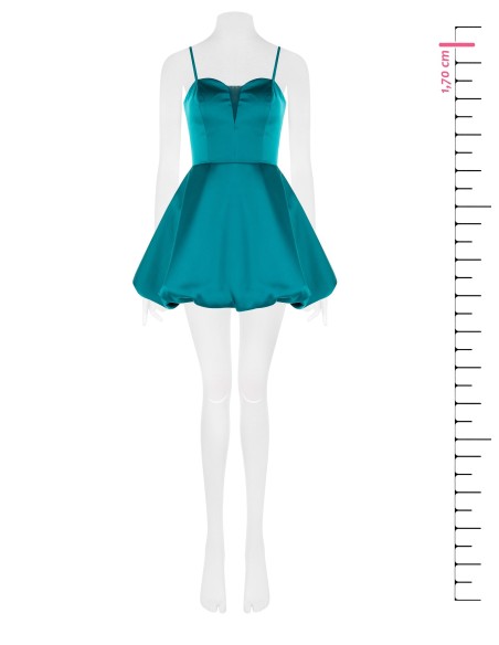 Vestido curto para baile com saia balão em raso e copas Rinascimento