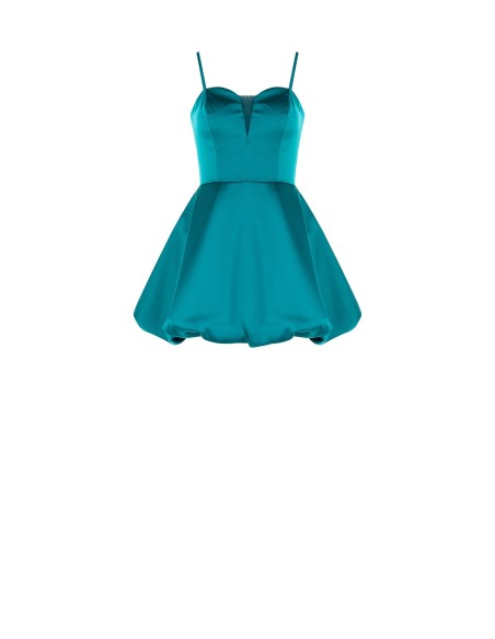 Vestido Curto de Baile com Corte Balão em Cetim e Copas Rinascimento